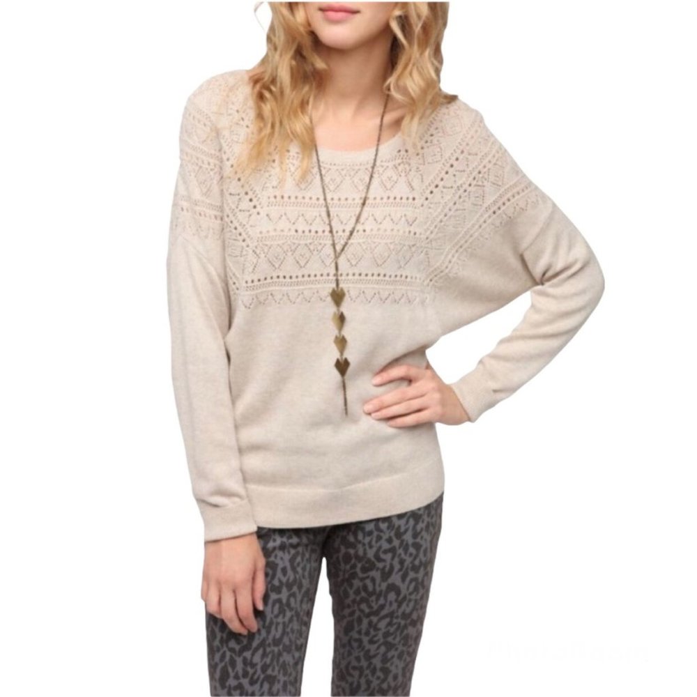 Pins & Needles x Urban Outfitters Dolman Oatmeal Beige Open Crochet Knit Sweater